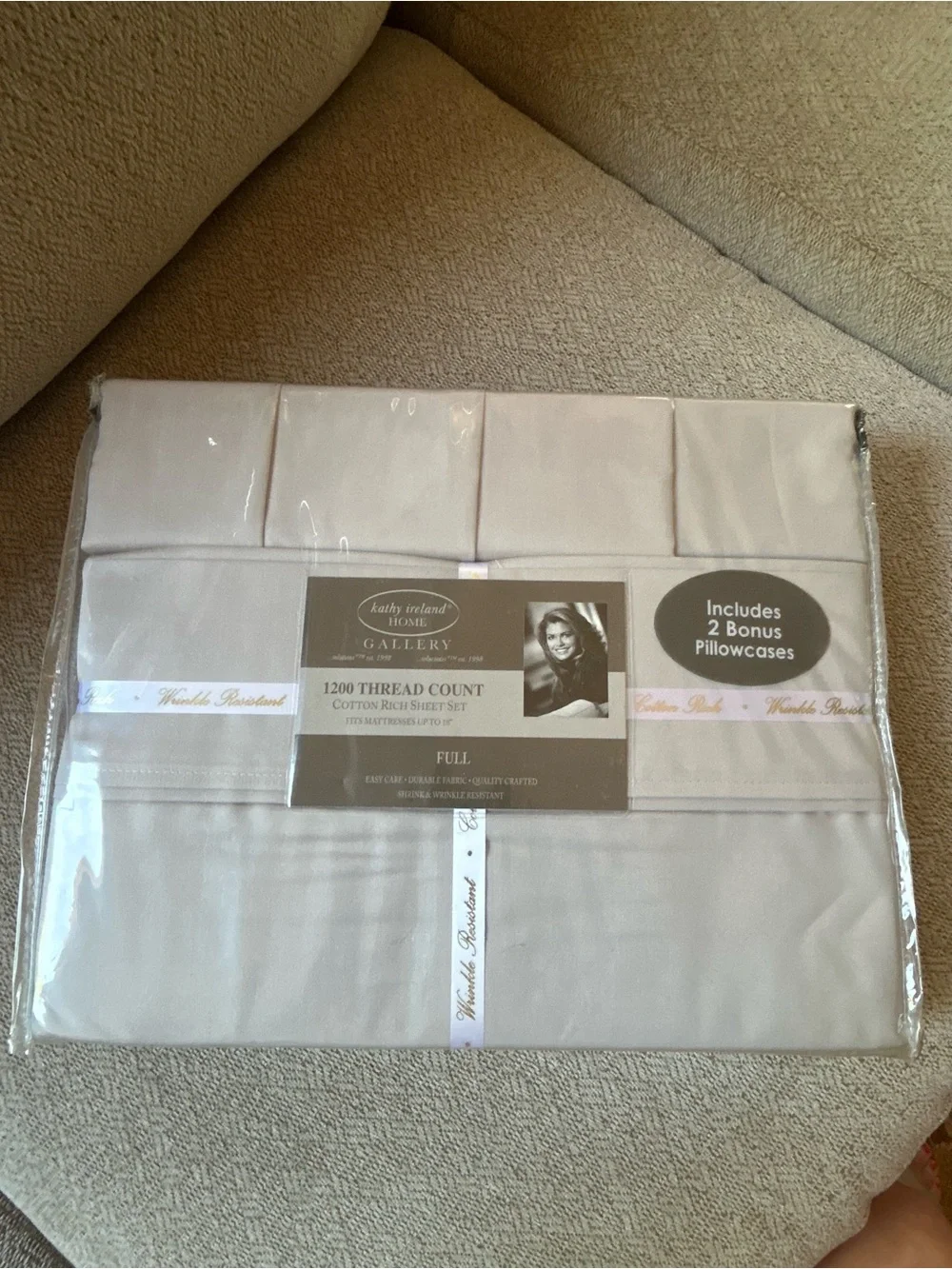 NWT kathy ireland Gallery 1200 Thread Count Full Sheet Set Lt Gray Extra Cases